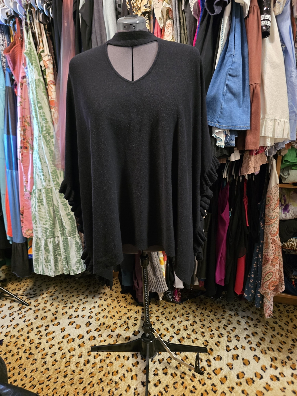 Lane Bryant Black Ruffle-Sleeve Poncho Top